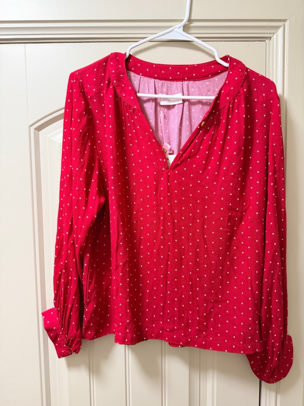SweetHoney Red Polka Dot Long-Sleeve Blouse